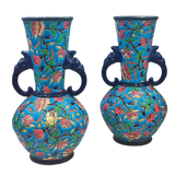 Manufacture de Longwy - Paire de grand vase anses à tête d'éléphant